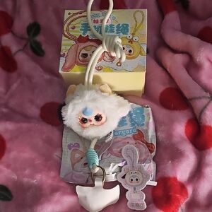 Cute Plush Phone Charm with Blue and White Accents